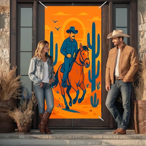 BlissYard Western Door Cover 35x71 Inch Cowboy Party Backdrop