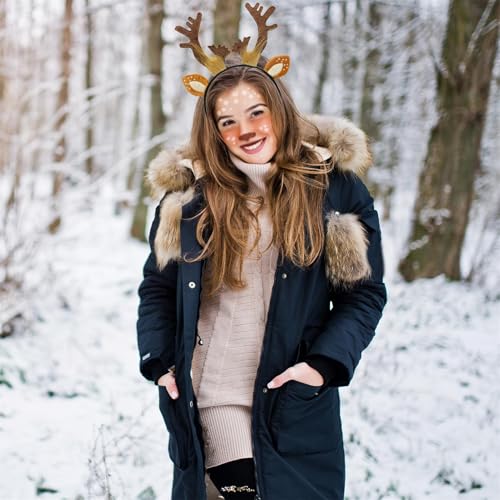 Beviliu Deer Antlers Headband - Fluffy Reindeer Ears for Christmas Costume