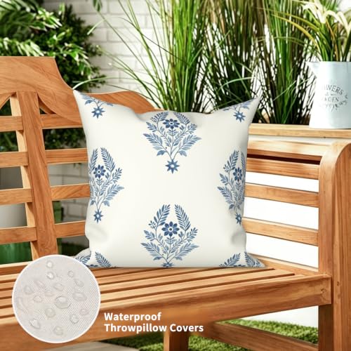 Blue Floral Vintage Pillow Cover 18x18 - Cozy Linen, Quick-Dry