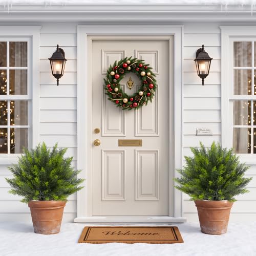 Artificial Cedar Topiary Bush 24 Inch with Ground Spike - Green Cedar, Set of 2