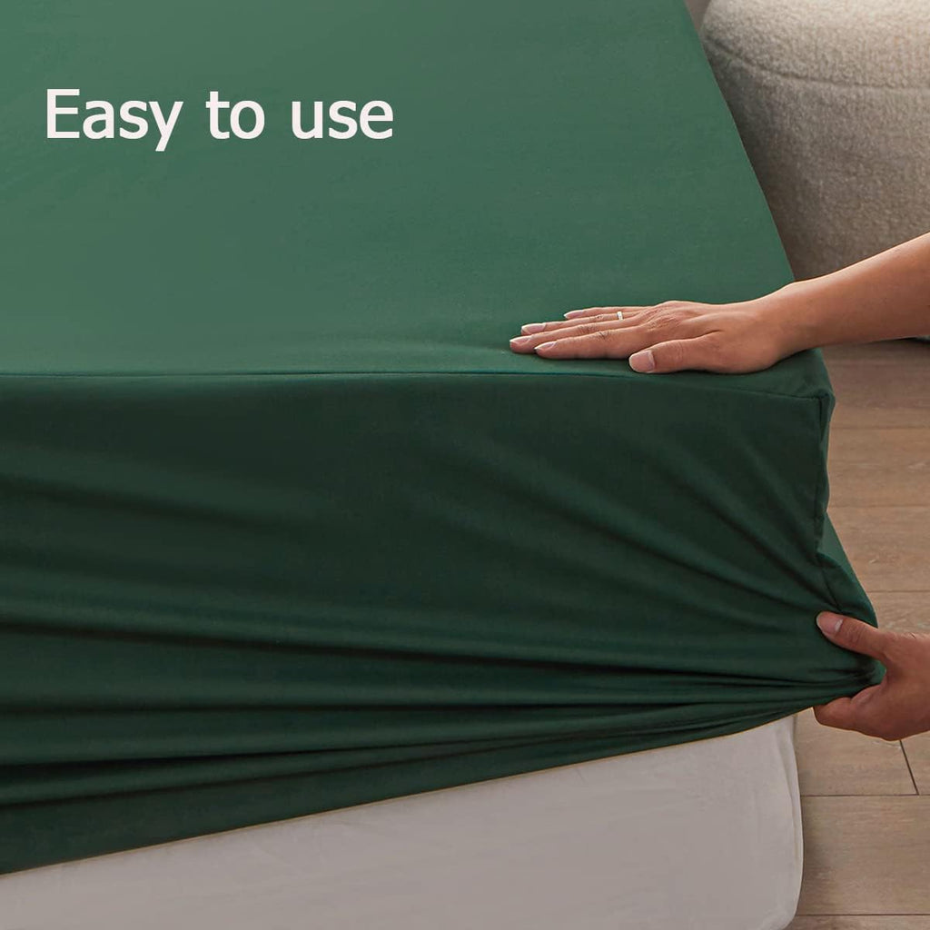 Skiennix Queen Size Fitted Sheet - Soft Microfiber, 15-Inch Deep Pocket, Dark Green, Fade Resistant