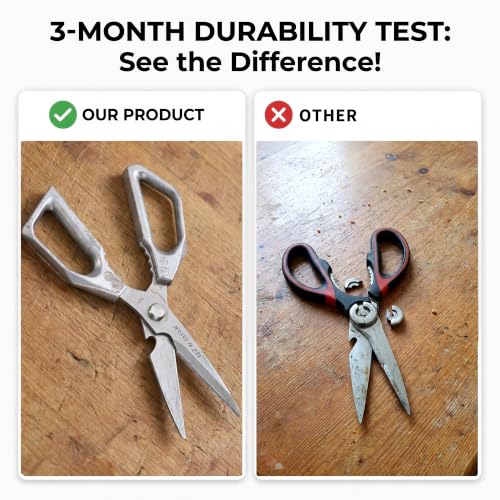 K-Y Silver Kitchen Scissors - Heavy Duty Food & Cooking Shears for Meat & Food Prep