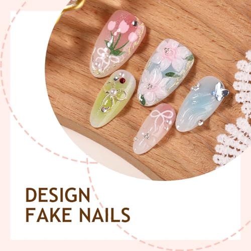 Spring Floral Press On Nails Medium Almond Butterfly Rhinestones