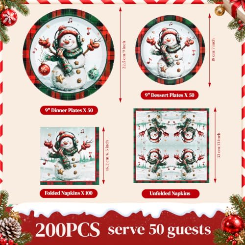 Christmas Disposable Paper Plates and Napkins Set - Snowman & Festive Design, Heavy Duty 9-Inch Dinnerware for Holiday Parties