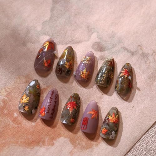 5D Embossed Maple Leaf Nail Stickers Gold Fall Nail Decals Art Supplies