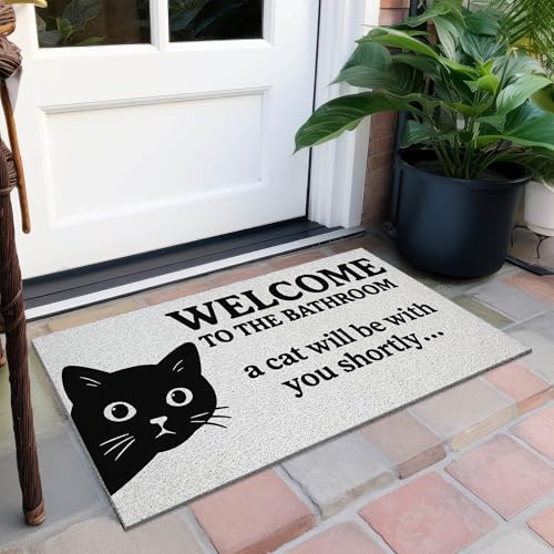Black Cat Welcome Door Mat - Funny Indoor & Outdoor Mat, 17x30
