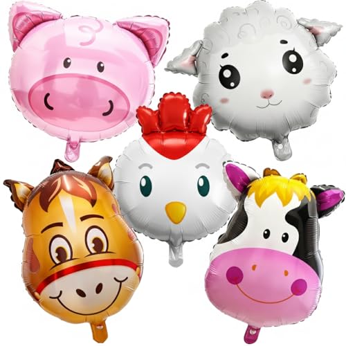 Farm Animal Balloons Set - 5 Foil Balloons for Kids' Parties