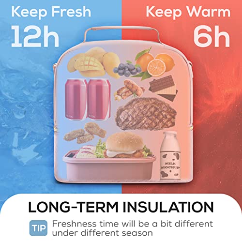 TOURIT Double Deck Insulated Lunch Bag - 10.6L Cooler Tote in Pink