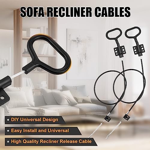 Universal Recliner Pull Cable Replacement, 36.25-inch D-Ring Handle, 2-Pack