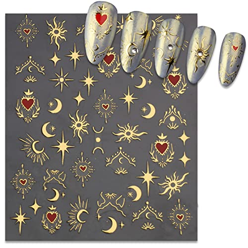 TailaiMei Valentine's Day Star Moon Gold Heart Nail Stickers 3 Sheets