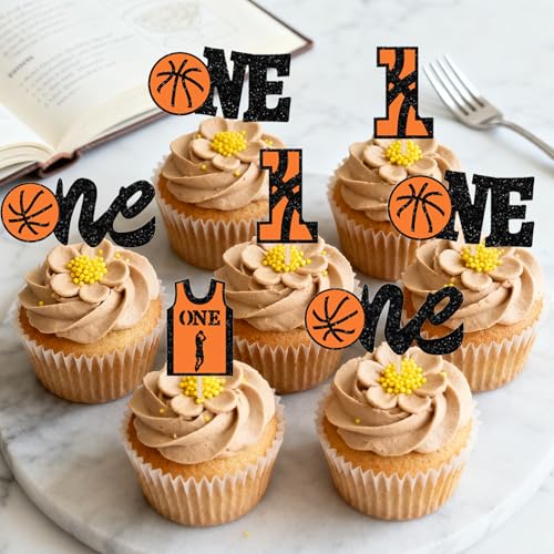Basketball 1st Birthday Cupcake Toppers Glitter Cake Picks 12 Pcs