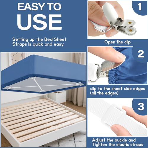 Adjustable Bed Sheet Holder Straps - 2 Pcs White Fasteners