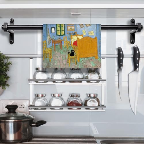 Vintage Masterpiece Cat Kitchen Towel - Bedroom in Arles Design