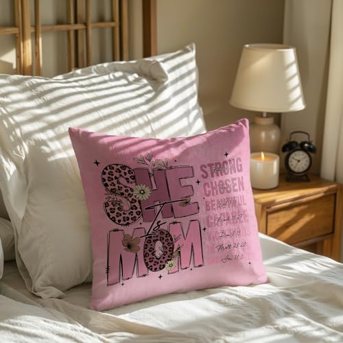 ZNGFON Christian Throw Pillow Cover 18x18 Decor Variation 8 - Mom Gift, Bible Verse, Pink Christian Pillowcase