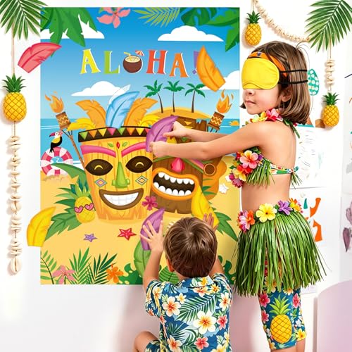 Hawaiian Tiki Party Game - Pin the Feather on the Tiki