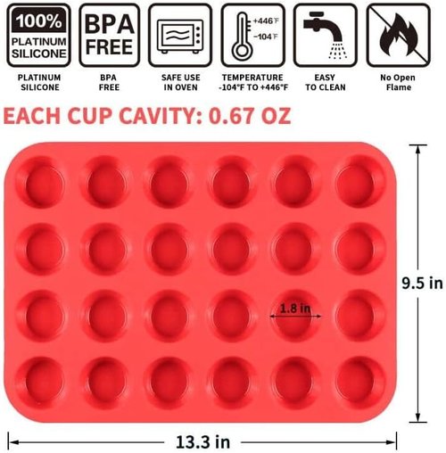 CAKETIME Silicone Mini Muffin Pan - Nonstick 24-Cup Baking Tray | 2-Pack for Perfect Cupcakes