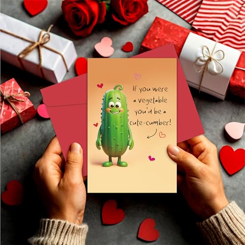 Funny Punny Valentine's Day Card - Cute-cumber Greeting Card for Him and Her