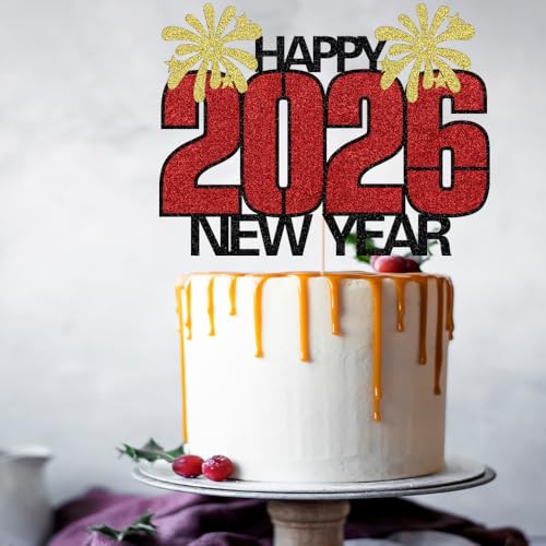 Happy New Year 2026 Cake Topper Star Eve Party Decoration Supplies