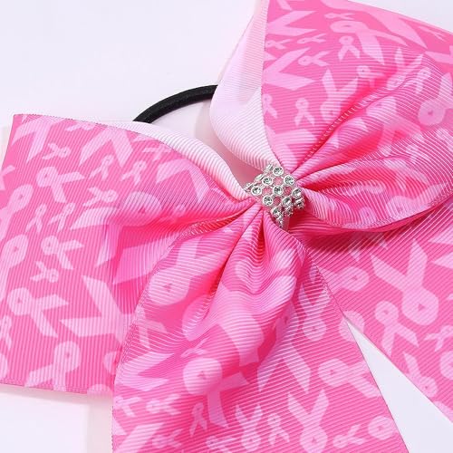 Breast Cancer Awareness Cheer Bows - 7 Inch Pink Ribbon Hair Bows (2 Pack)