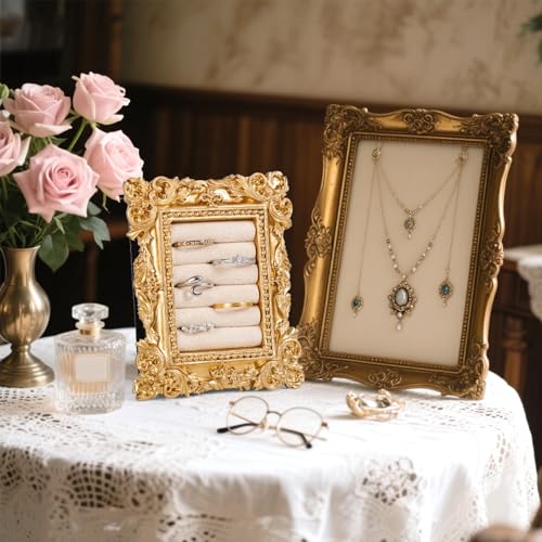 Creamy White Vintage Ring Display Stand with Baroque Design Jewelry Organizer