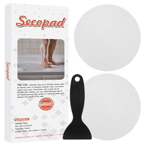 Secopad 12PCS Round Non-Slip Bathtub Stickers, Clear Anti-Slip Shower Treads