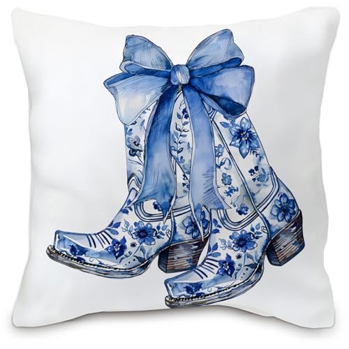 Chinoiserie Western Pillow Cover - Blue Coquette Bows 18x18