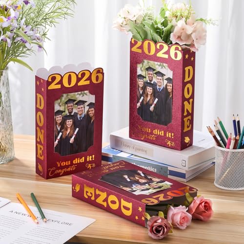 2026 Graduation Photo Frame Centerpieces - 12 Pack Red Glitter