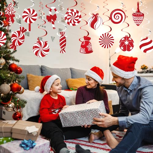 Christmas Candy Hanging Swirl Decorations Set - 60 Pcs Festive Xmas Decor