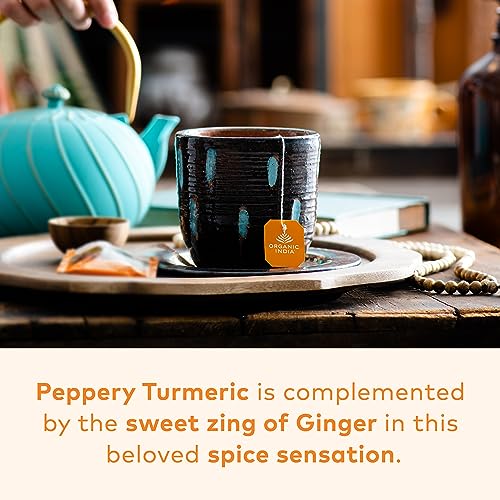 Organic India Tulsi Turmeric Ginger Tea Bags - 18 Infusion Pack, Calming & Organic