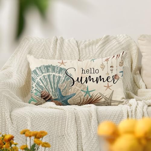 Ocean Starfish Throw Pillow Cover, 12x20 Inch Polyester for Summer Decor