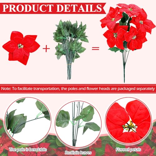 Artificial Christmas Poinsettia Bundle 18 Inch 5 Heads - Red Holiday Decor - Variation of 18