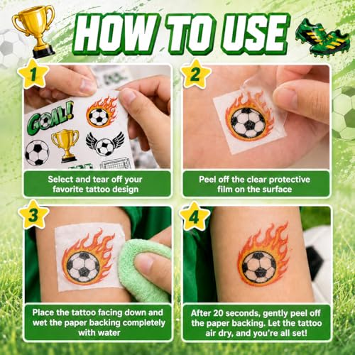 Soccer Temporary Tattoos Bulk Pack - 98PCS Kids Party Favors