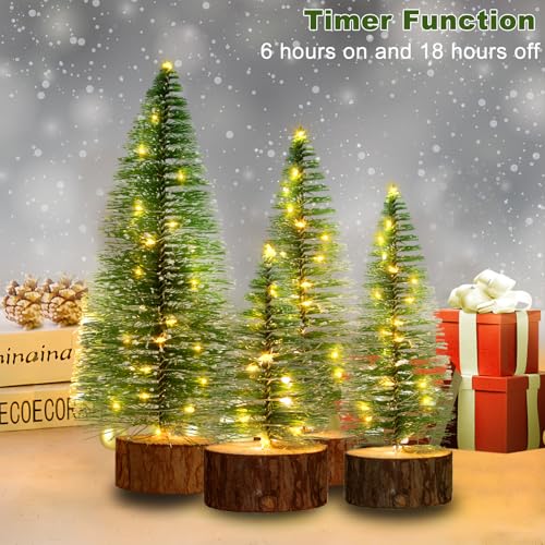 Mini Christmas Trees with Lights - 4 Sizes, Warm White, Timer, 4 Pack - Christmas Decor