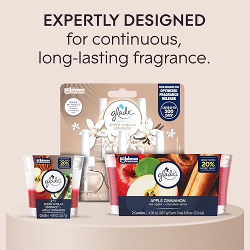 Glade 1-Wick Scented Candle Jar, Sheer Vanilla Embrace & Apple Cinnamon, 4.08 Oz, 2 Count