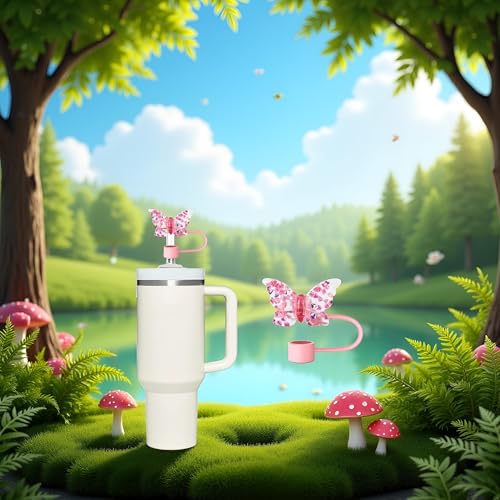 Pink Butterfly Straw Cover for Stanley 40 & 30 oz Cup