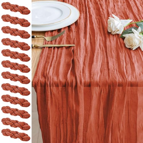 12 Pack Terracotta Cheesecloth Table Runners 10FT Boho Sheer Linen