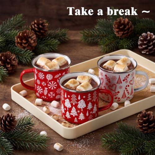Christmas Enamel Mugs Set - 48 Red and White Holiday Drinkware - Bulk Festive Cups