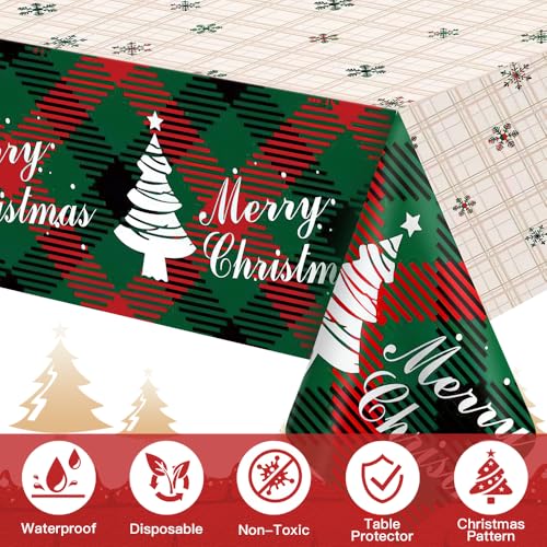 Lattice 2PCS Christmas Tablecloths Red Green Buffalo Checkered 54x108 Inch - Holiday Party Decor