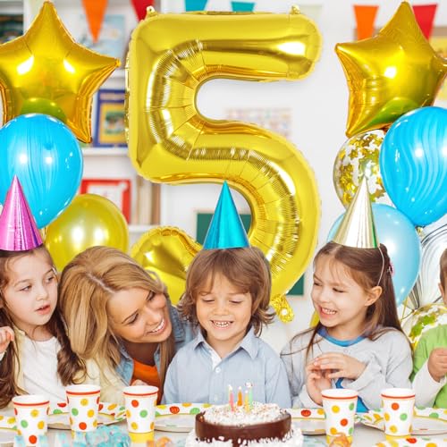 Giant Gold Number 5 Foil Balloon 40 Inch for 5th Birthday Party Decorations