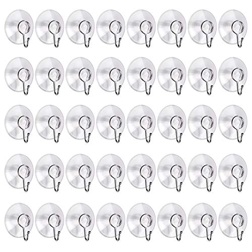 Awpeye 40-Pack Clear Suction Cup Hooks - 1.8" Heavy Duty PVC Wall Hooks