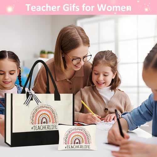 Tecanne Teacher Tote Bag with Matching Makeup Bag - Appreciation Gift Set