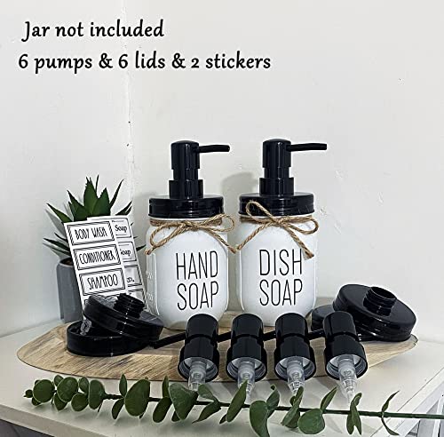 Plastic Mason Jar Soap Dispenser Pumps & Lids - 6 Pack