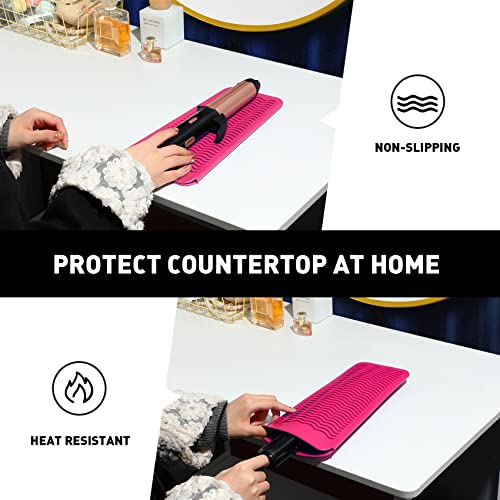 ZAXOP Silicone Curling Iron Mat & Travel Pouch - Heat Resistant 450°F Hotpink