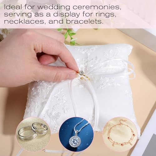 Elegant White Cotton Wedding Ring Bearer Pillow with Lace Trim
