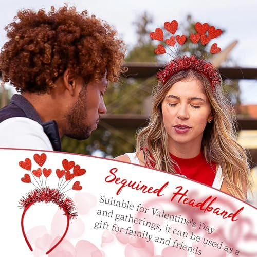Sequins Heart Headband Red Glitter Love Hair Hoop for Valentine's Day