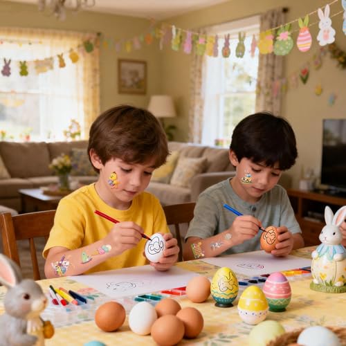 DounakeEvth Easter Temporary Tattoos for Kids - 10 Sheets Waterproof Bunny & Egg Stickers