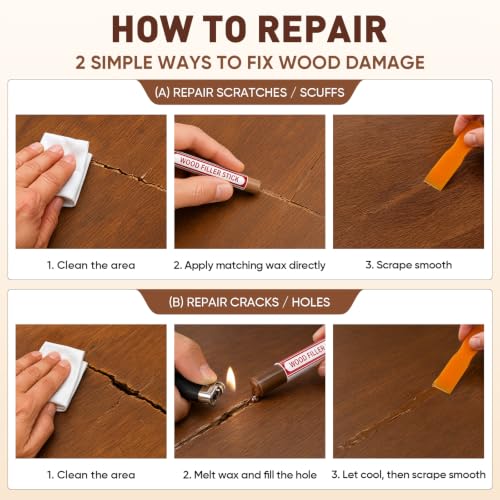 DAWNIGO 24-Color Wood Furniture Repair Kit with Applicator Brush