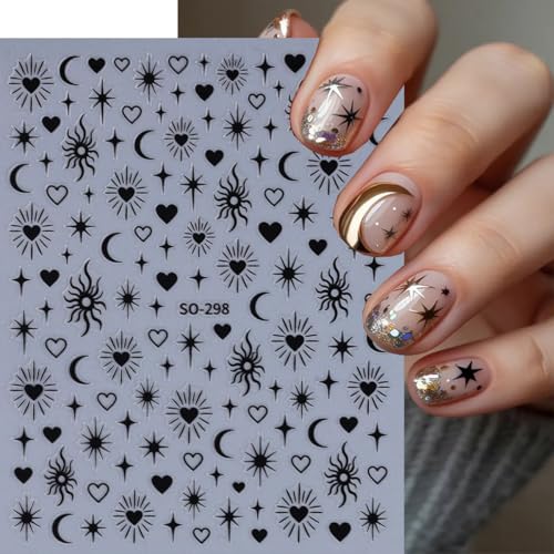 Star Nail Stickers 6 Sheets Self-Adhesive Laser Gold Silver Nail Decals