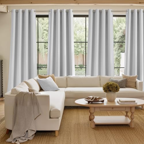 NICETOWN Faux Linen Blackout Curtains - 42" x 63" Greyish White, 2 Panels