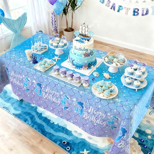 Mermaid Tablecloths - 2 Pack 54x108 Inch Ocean Party Decor